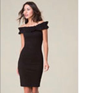 Bebe Black Ruffle Off the Shoulder Dress